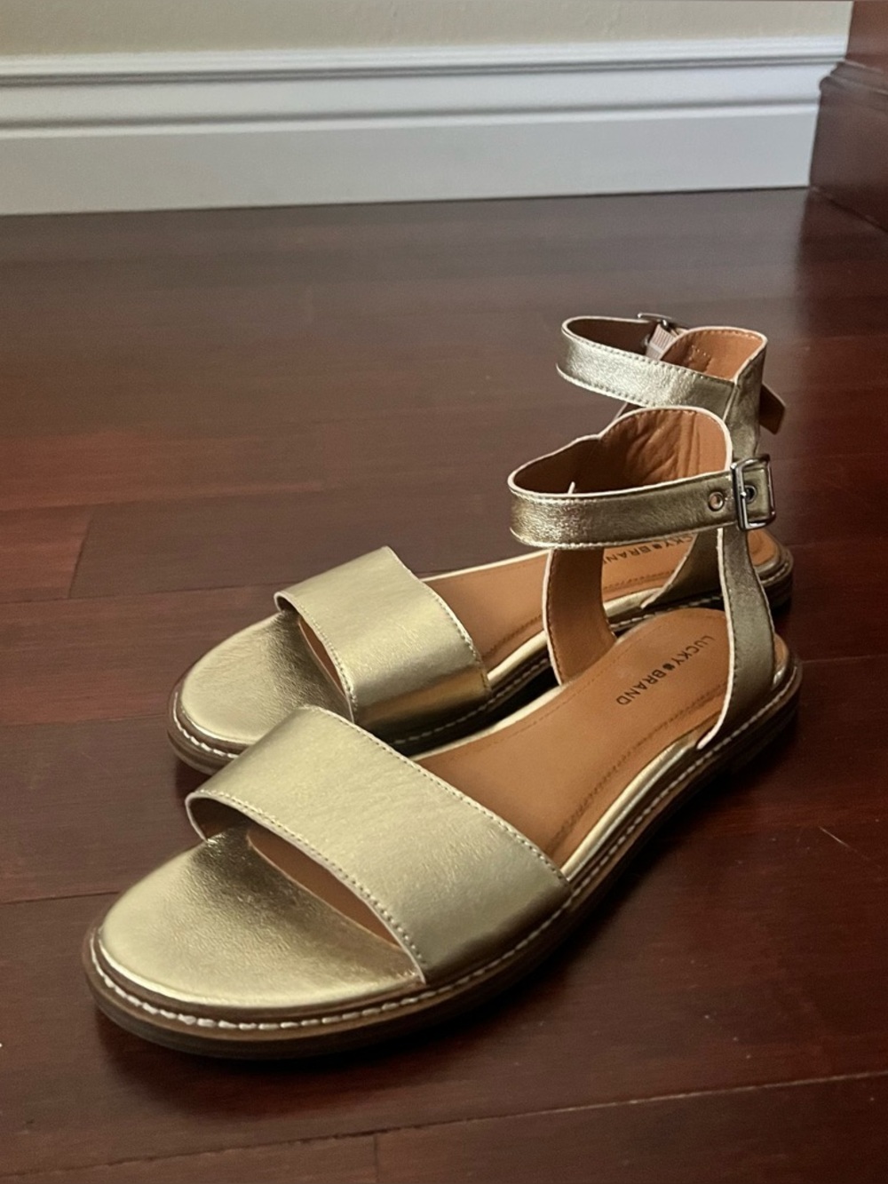 LUCKY Metallic Gold Women's Ankle-Strap Sandals